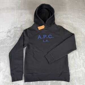 A.P.C. LA Pullover Hoodie Mens XS Black Blue APC Cotton *No Drawstring* USA NWT